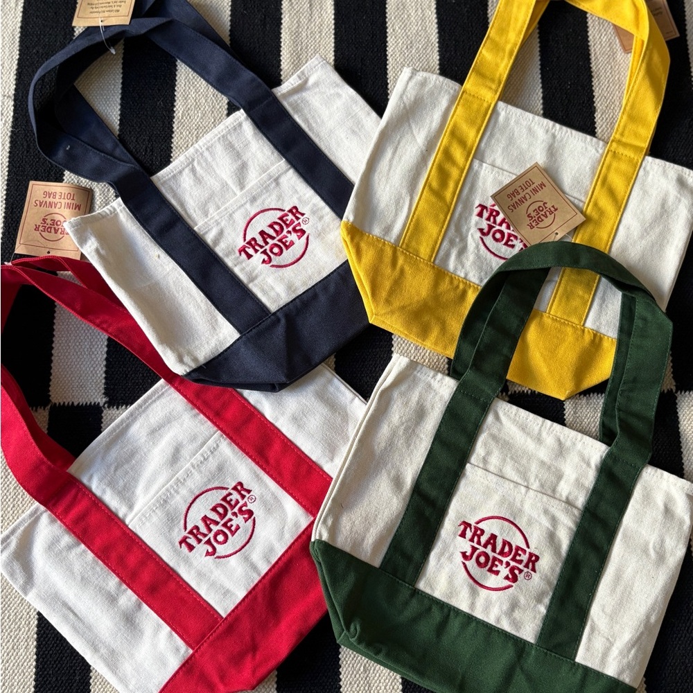 Trader Joe's Canvas Tote Bags with Colorful Straps